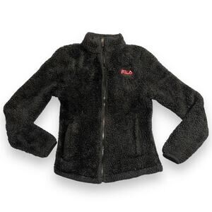 Fila Sport Girls Sherpa Fleece Jacket Full Zip Solid Black Pockets XS 7 8